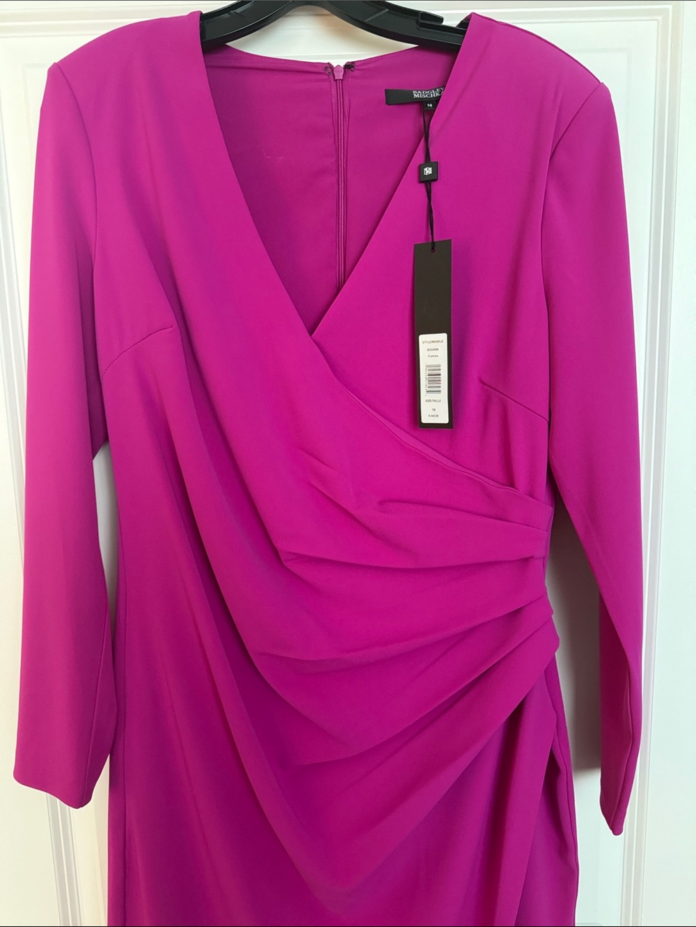 Badgley Mishka Fuchsia Draped V-Neck Women's Dress Size 14